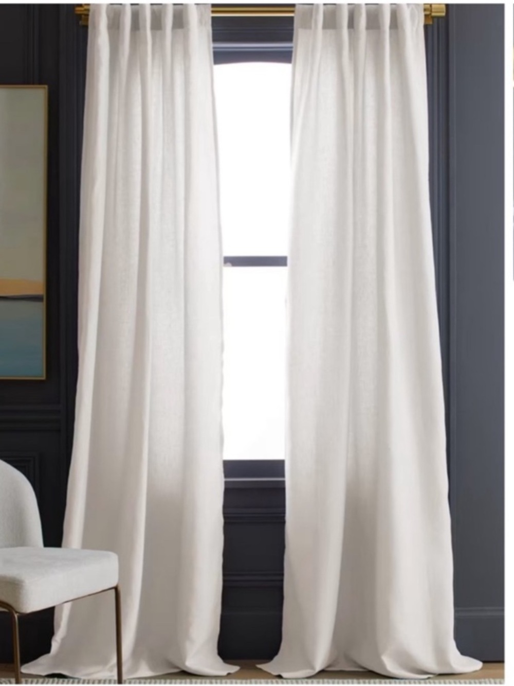 NWT QUINCE Set Of 2 48x84 European Linen Curtains Light Filtering Cream 8316